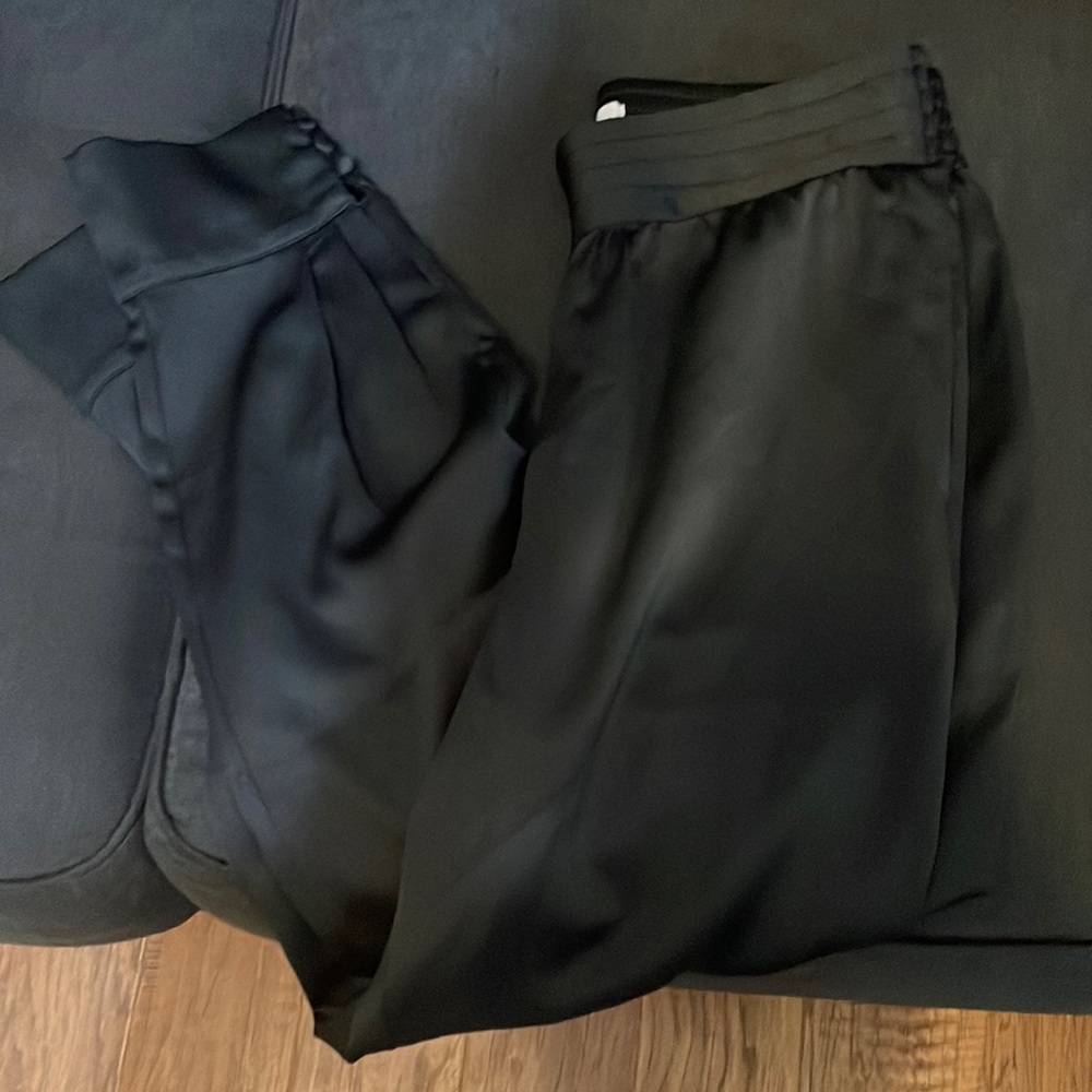 Ultra high rise satin dressy joggers with button detail at ankles